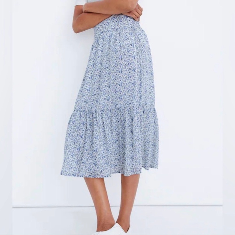 Madewell Blue Floral Tiered Midi Skirt